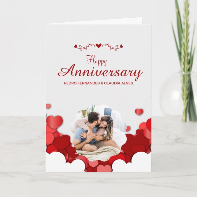 Red Modern Happy Anniversary Folded Greeting Card (Front)