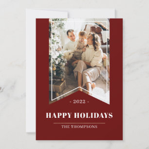 Red Modern Happy Holidays Family Photo 2022 Holiday Card