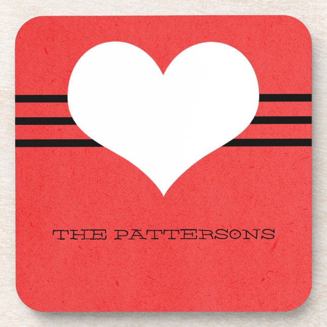 Red Modern Heart Coaster Set (Front)