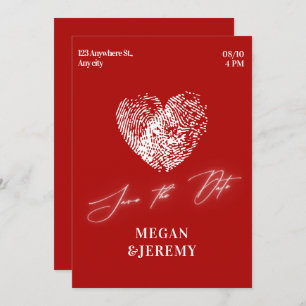 Red modern heart fingerprint wedding save the date