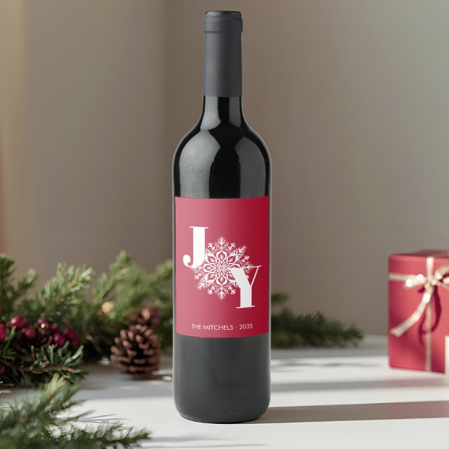 Red Modern JOY Christmas Wine Label (Creator Uploaded)