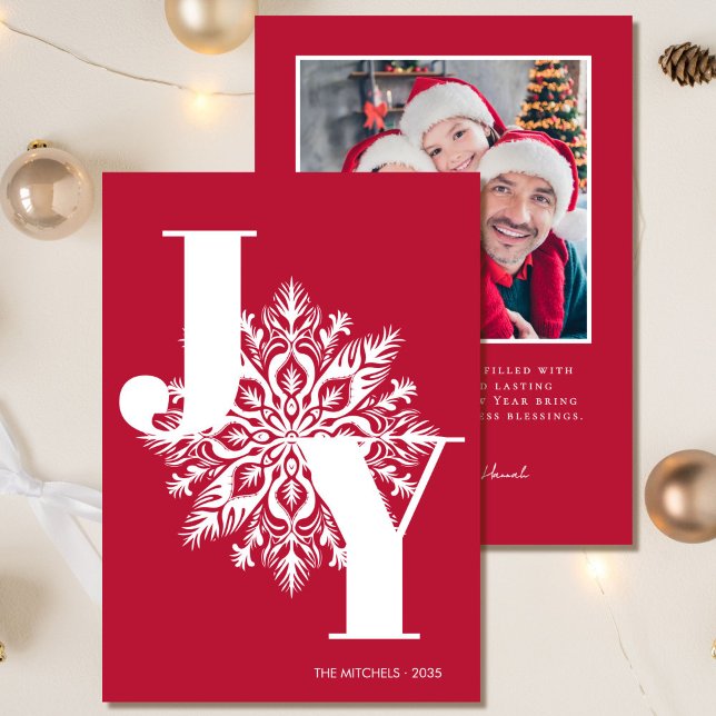 Red Modern JOY Photo Christmas Card (Creator Uploaded)