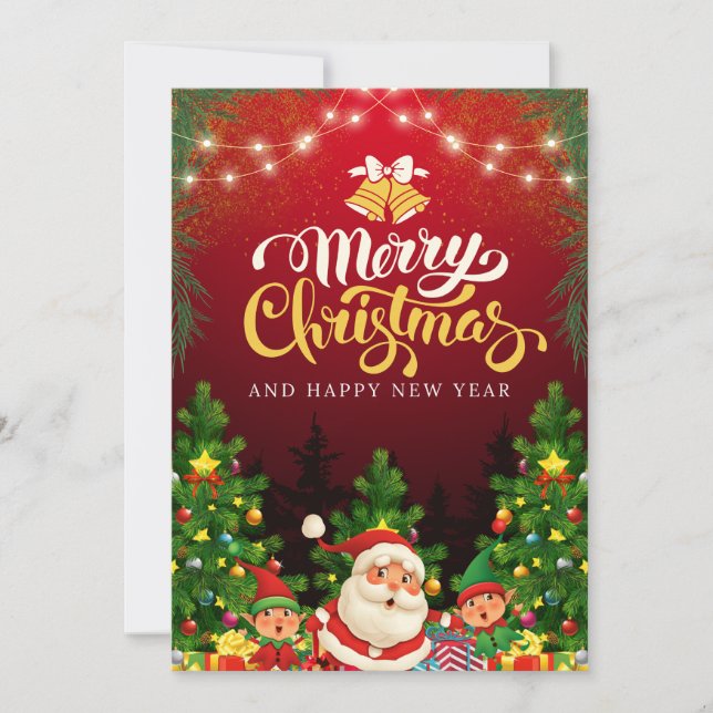 Red Modern Merry Christmas And New Year Holiday Card (Front)