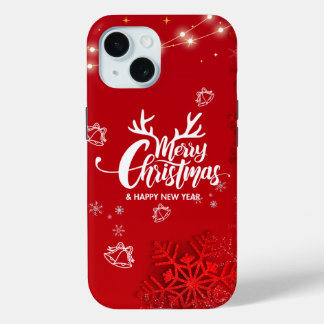 Red Modern Merry Christmas iPhone 15 Case