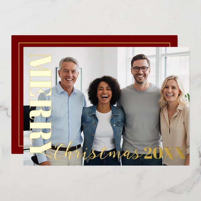 Red Modern Merry Christmas Company Logo Photo Gold (Front/Back)