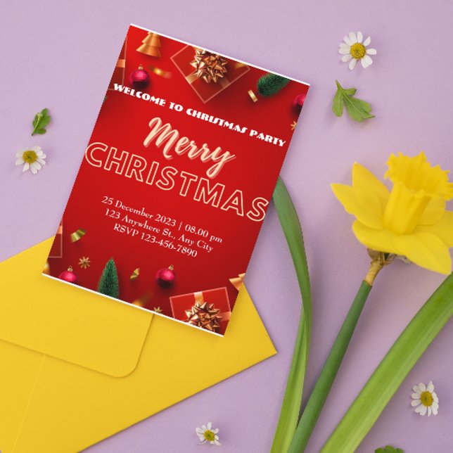 Red Modern Merry Christmas Party Invitation (Creator Uploaded)