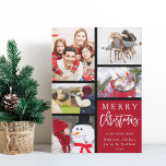 Red Modern Merry Christmas Photo Collage Holiday Card<br><div class="desc">Modern Christmas | Holiday card is inspired by "Piet Mondrian" "Composition" abstract art work with 5 photos. Send holiday cheer to your family and friends.</div>