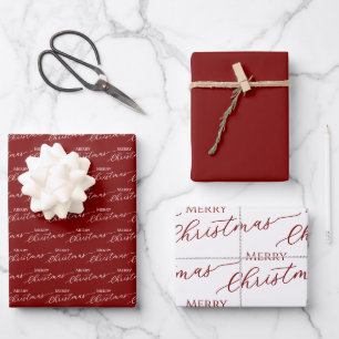 Red Modern Merry Christmas Wrapping Paper Sheet