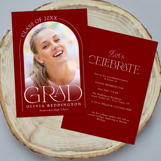 Red Modern Minimal Arch Photo Graduation Party Invitation (Creator Uploaded)