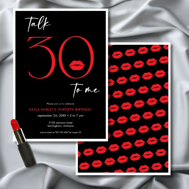 Red Modern Minimal Lips Talk Thirty Birthday Invitation (Red Modern Minimal Lips Talk Thirty Birthday Invitation)