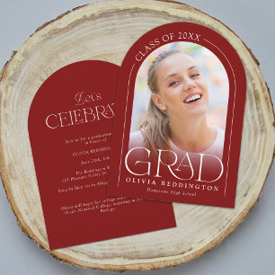 Red Modern Minimal Photo Arch Graduation Party  Invitation