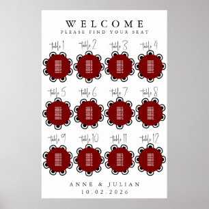 Red Modern Minimal Wedding Seating Chart Poster