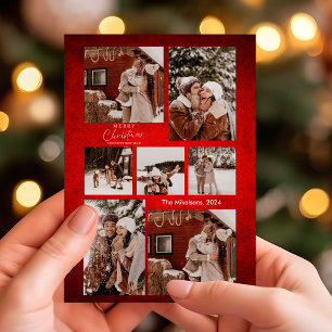 Red Modern Minimalist Christmas Couple Photo  Holiday Card