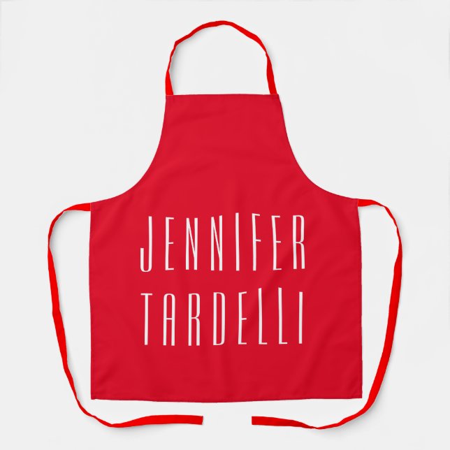 Red Modern Minimalist Elegant Your Name Apron (Front)