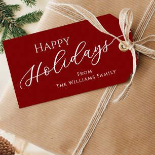 Red Modern Minimalist Happy Holidays Gift Tags