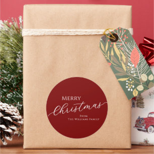 Red Modern Minimalist Merry Christmas Classic Round Sticker