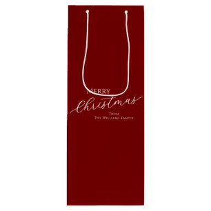Red Modern Minimalist Merry Christmas Wine Gift Bag
