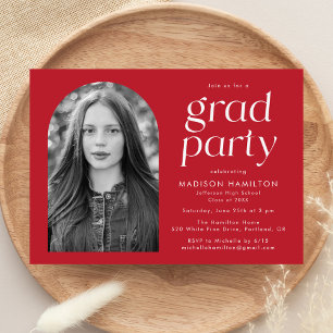 Red   Modern Minimalist Photo Graduation Party Invitation