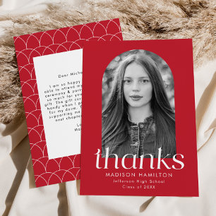 Red   Modern Minimalist Photo Graduation Thank You Card