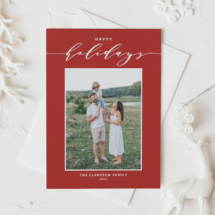 Red Modern Mix Typography Happy Holidays Photo Holiday Card