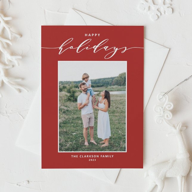 Red Modern Mix Typography Happy Holidays Photo Holiday Card (Creator Uploaded)
