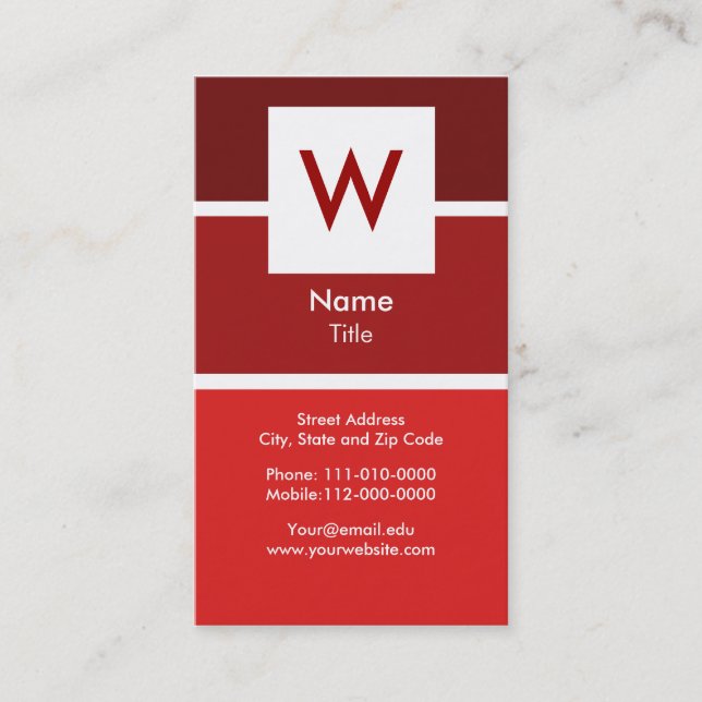 Red Modern Monogram Business Card (Front)