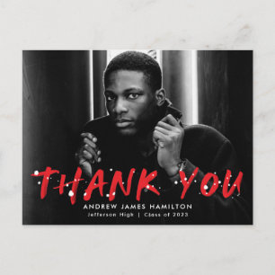 Red   Modern Paint Splatter Photo Thank You Postcard