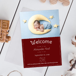 Red Modern Photo Birth Announcement