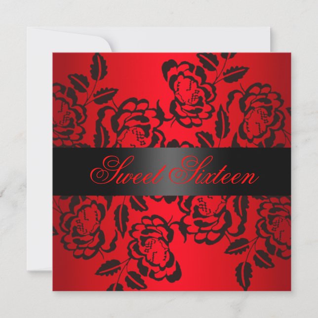 Red Modern Rose Sweet 16 Birthday Invite (Front)
