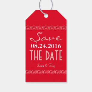 Red Modern Save The Date Wedding Favour Tags