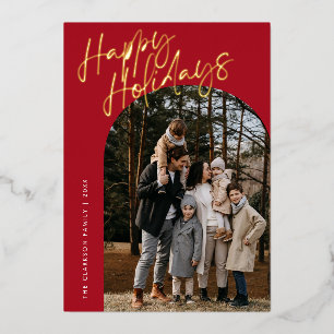 Red Modern Script Happy Holidays Arch 2 Photo