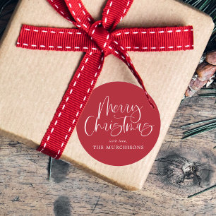 Red Modern Simple Calligraphy Merry Christmas Classic Round Sticker
