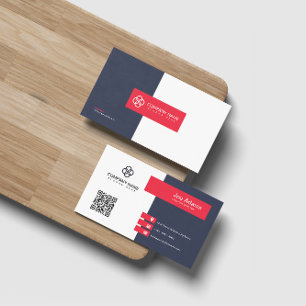 Red Modern Simple Professional QR code Scannable Business Card