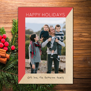 Red Modern Slant Holiday Photo Flat Card