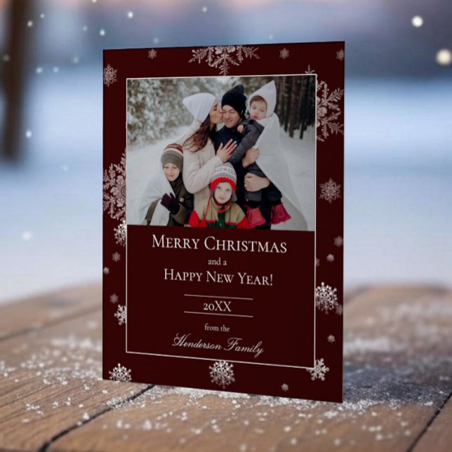 Red Modern Snowflakes Flat Holiday Photo Card (Red Modern Snowflakes Holiday Photo Card)