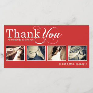 RED MODERN THANKS   WEDDING THANK YOU CARD