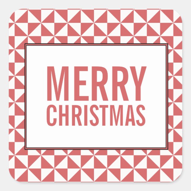 Red Modern Triangles Holiday Stickers (Front)