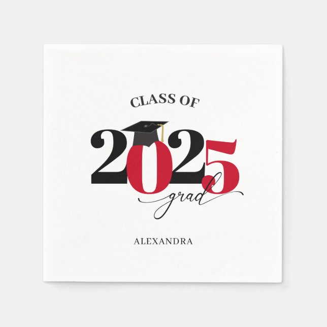 Red Modern Typography Class of 2025 Graduate  Napkin (Front)