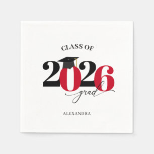 Red Modern Typography Class of 2026 Graduate Napkin