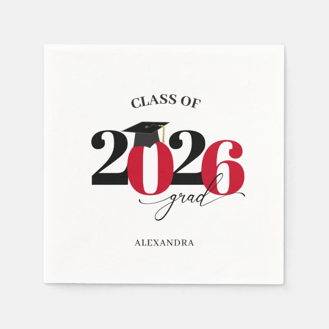 Red Modern Typography Class of 2026 Graduate  Napkin (Front)
