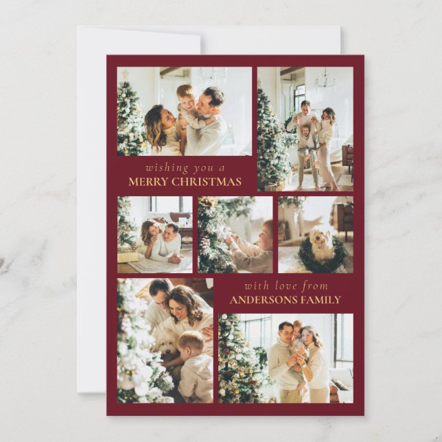 Red Modern Typography Photo Collage Christmas Holiday Card (Front)