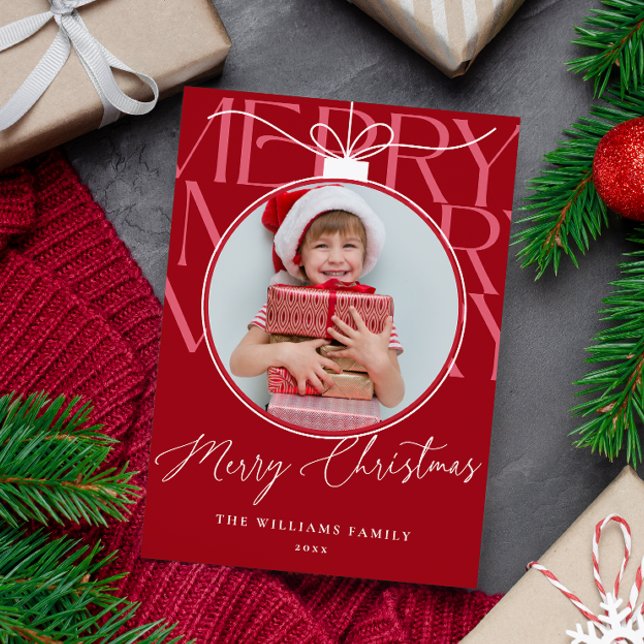 RED MODERN TYPOGRAPHY PHOTO ORNAMENT  HOLIDAY CARD (Creator Uploaded)