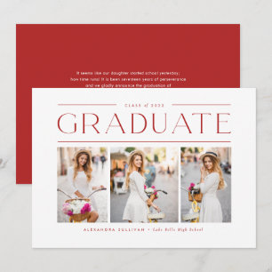 Red Modern Typography Three Photo Graduation Announcement