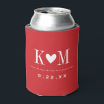 Red Modern Wedding Monogram Can Cooler<br><div class="desc">Cute monogrammed wedding can cooler personalised with a cute heart and your monogram initials and wedding date. Back side has fun typography with quote "To have and to hold and to keep your beer cold." Click Customise It to edit the text, change fonts and colours and create your own unique...</div>