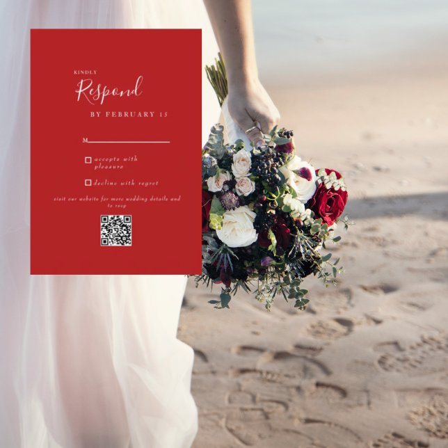 Red Modern Wedding QR Code RSVP  Card (Creator Uploaded)