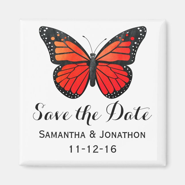 Red Monarch Butterfly Wedding Save the Date Magnet (Front)