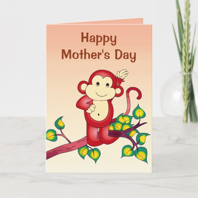 Red Monkey Animal Mothers Day Card (Front)