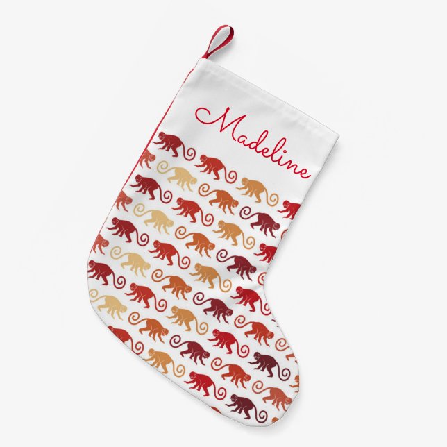 Red Monkeys Pattern | Add Your Name Small Christmas Stocking (Front (Hanging))