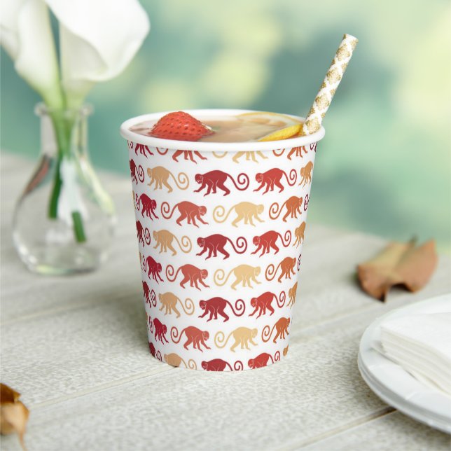 Red Monkeys Pattern Paper Cups (Insitu)