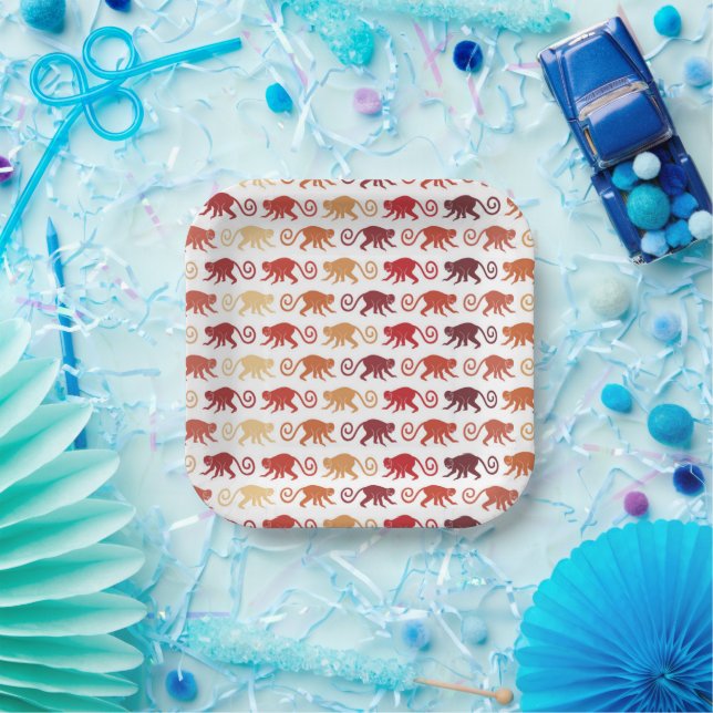 Red Monkeys Pattern Paper Plate (Party)